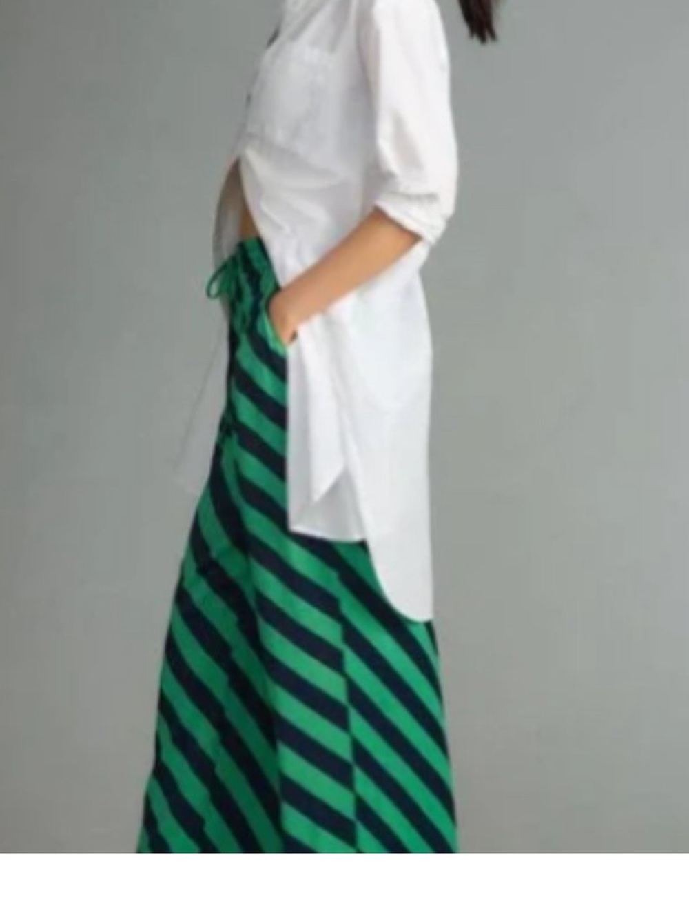 Maeve (Anthropologie) Green and Blue Bias Striped Pants - Size: M - Picture 3 of 6